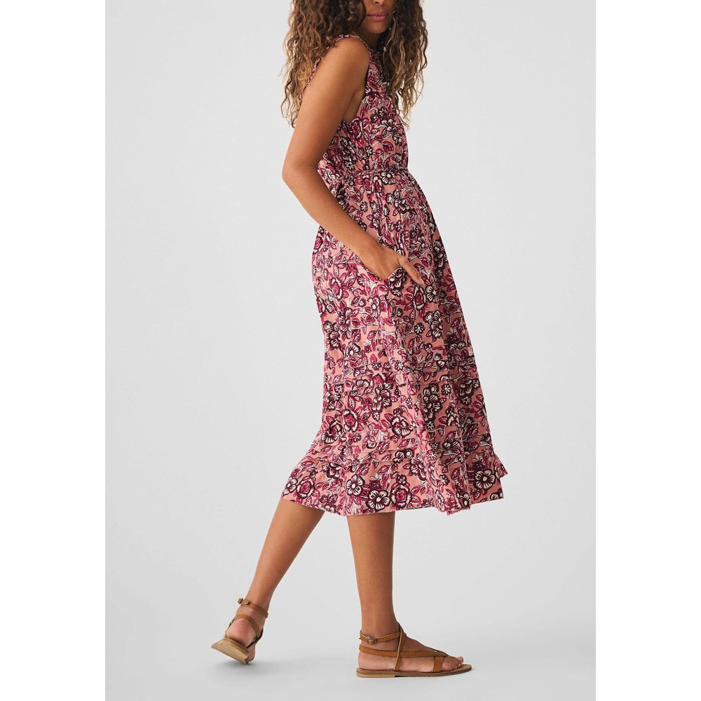 Faherty Isha Linen Blend Floral Coastal Boho Midi Dress Desert Bloom Size S - Picture 3 of 9